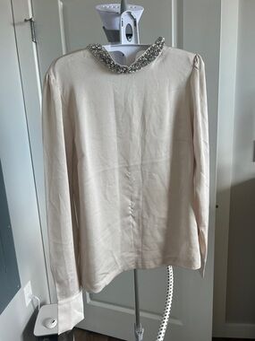 H&M Cream Beaded-Collar Long Sleeve Top